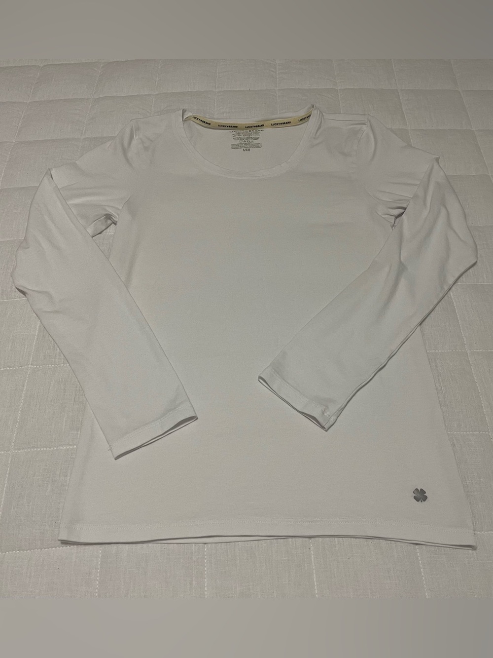 Lucky Brand White Long Sleeve Scoop Neck Tee